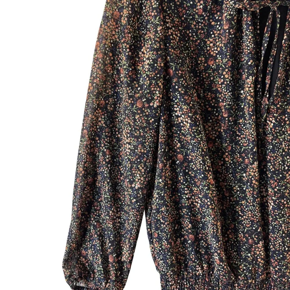 Floral Smocked Waist Mini Dress With 3/4 Sleeves & Ruffled Neckline By J Crew Me - Picture 6 of 12